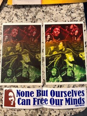 Bob Marley Inspired 3 PC Jumbo Stickers Set in Red, Yellow, Green Rasta